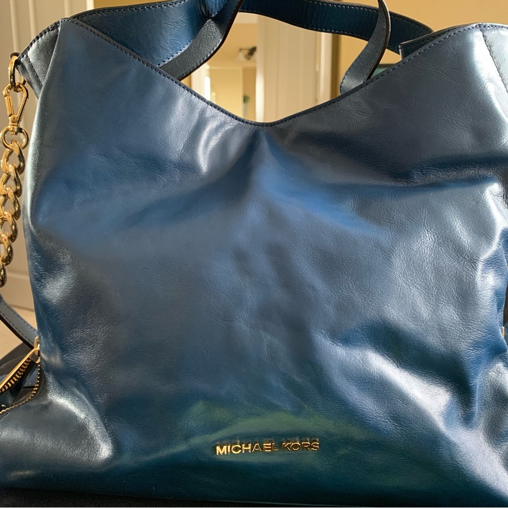 Michael Kors Blue Shoulder Bag with Gold Hardware